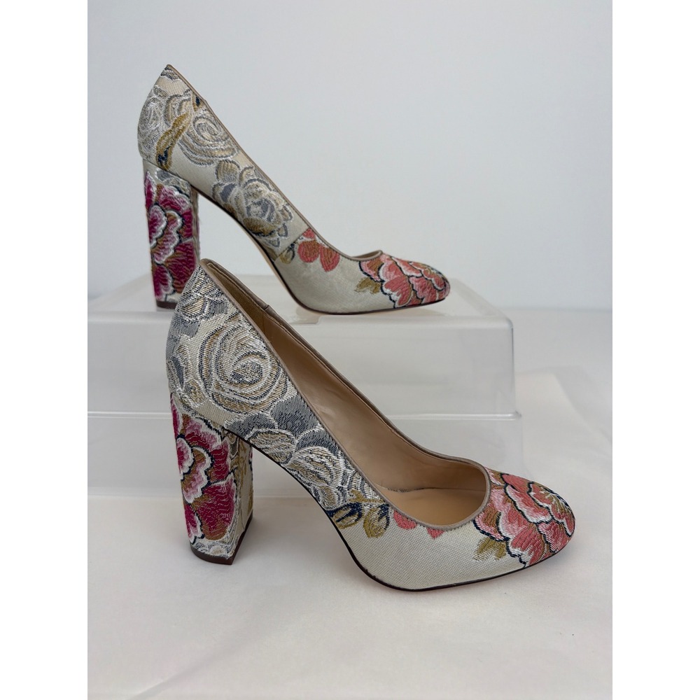 NEW Nine West Pumps 7M Floral Tapestry Jacquard Block Heel Regency Hoco Formal